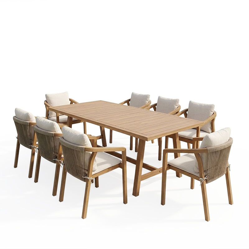 Tavolinë ngrënie Malibu pakoworld 9 copë dru masiv akacie 180x90x75cm