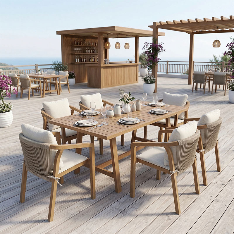 Tavolinë ngrënie Malibu pakoworld 7 copë dru masiv akacie 160x90x75cm
