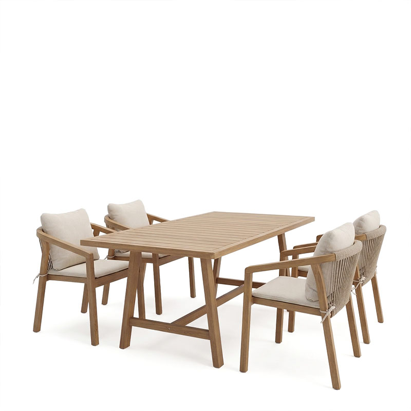 Tavolinë ngrënieje Malibu pakoworld 5 copë dru masiv akacie 160x90x75cm