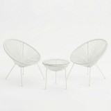 Set karrigeje salloni Acapulco pakoworld për jashtë, 3 copë, kornizë metalike e bardhë me rattan PE D50x52 cm