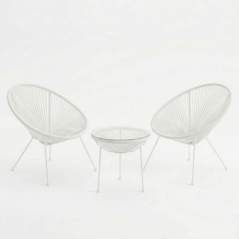 Set karrigeje salloni Acapulco pakoworld për jashtë, 3 copë, kornizë metalike e bardhë me rattan PE D50x52 cm