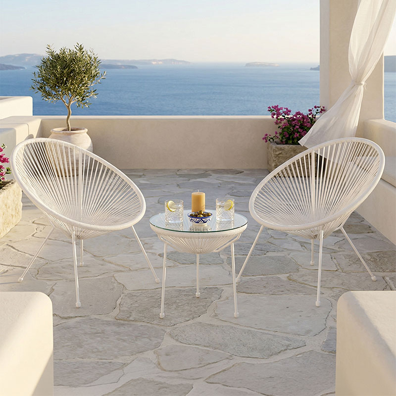 Set karrigeje salloni Acapulco pakoworld për jashtë, 3 copë, kornizë metalike e bardhë me rattan PE D50x52 cm