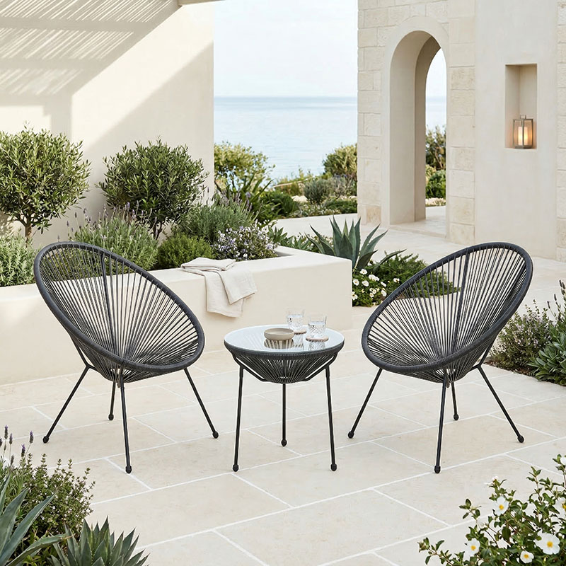 Set karrigeje salloni Acapulco pakoworld për jashtë, 3 copë, kornizë metalike e zezë me rattan PE D50x52 cm