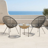 Set karrigeje salloni Acapulco pakoworld Outdoor 3 copë kornizë metalike e zezë me rregjistër PE në ngjyrë natyrale D50x52 cm