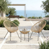 Set karrigeje salloni Acapulco pakoworld Outdoor 3 copë kornizë metalike e zezë me rregjistër PE në ngjyrë natyrale D50x52 cm