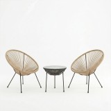 Set karrigeje salloni Acapulco pakoworld Outdoor 3 copë kornizë metalike e zezë me rregjistër PE në ngjyrë natyrale D50x52 cm