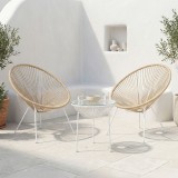Set karrigeje salloni Acapulco pakoworld Outdoor 3 copë kornizë metalike e bardhë me rregjistër PE në ngjyrë natyrale D50x52 cm