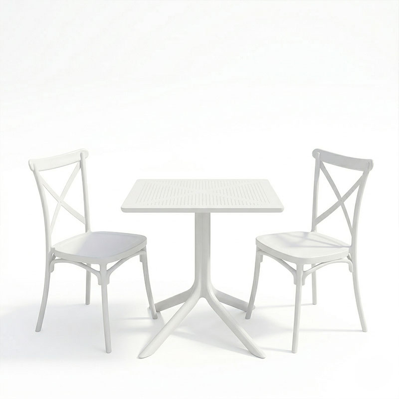 Tavolinë ngrënieje Groovy Crossie pakoworld 3 copë PP e bardhë 60x60x76cm