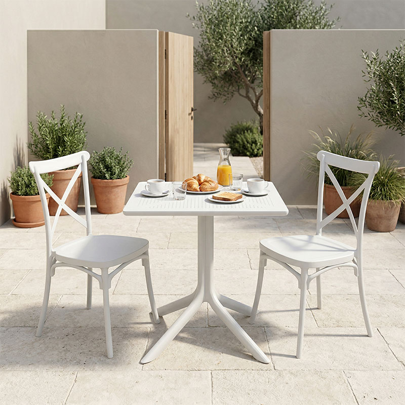 Tavolinë ngrënieje Groovy Crossie pakoworld 3 copë PP e bardhë 60x60x76cm