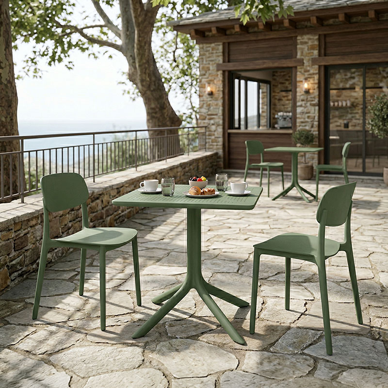 Tavolinë ngrënieje Groovy Berdian pakoworld 3 copë PP jeshile e errët 60x60x76cm