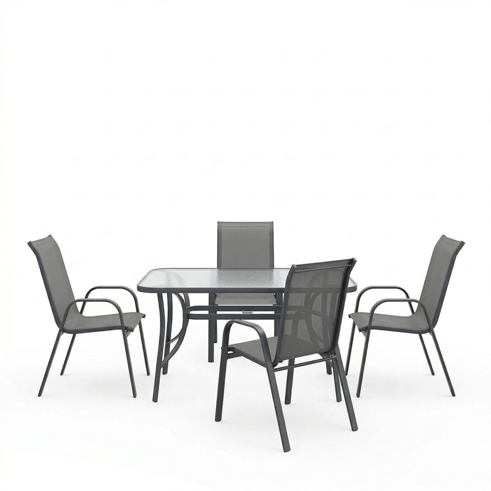 Set tavoline ngrënieje Ensure Calan pakoworld me 5 pjesë metal antracit me xham 120x70x70cm