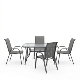 Set tavoline ngrënieje Ensure Calan pakoworld me 5 pjesë metal antracit me xham 120x70x70cm