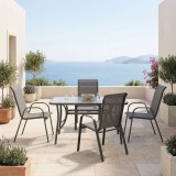 Set tavoline ngrënieje Ensure Calan pakoworld me 5 pjesë metal antracit me xham 120x70x70cm