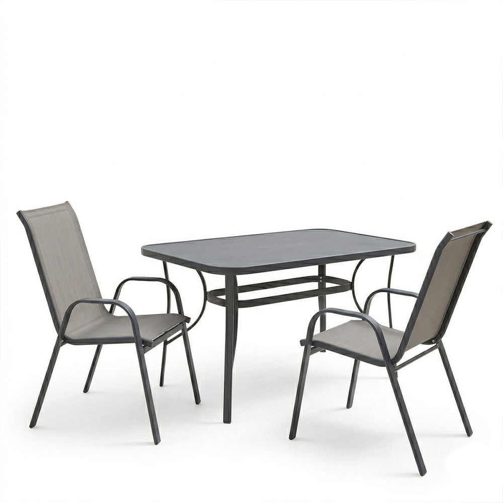 Set tavoline ngrënieje Ensure Calan pakoworld me 3 pjesë metal antracit me xham 120x70x70cm