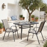 Set tavoline ngrënieje Ensure Calan pakoworld me 3 pjesë metal antracit me xham 120x70x70cm
