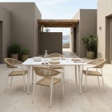 Set ngrënie Ammos Vista pakoworld set prej 5 copësh kornizë alumini e bardhë me litar PE në nuancë natyrale 150x80x72cm