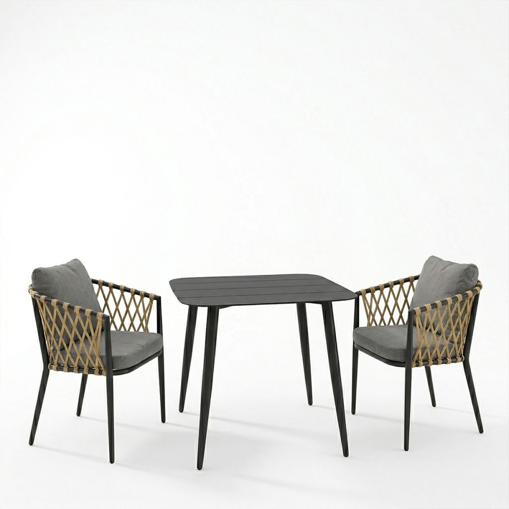 Set ngrënieje Peluxe Vista pakoworld set 3 copë alumini antracit me litar PE dhe jastëkë 80x80x72cm