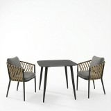 Set ngrënieje Peluxe Vista pakoworld set 3 copë alumini antracit me litar PE dhe jastëkë 80x80x72cm