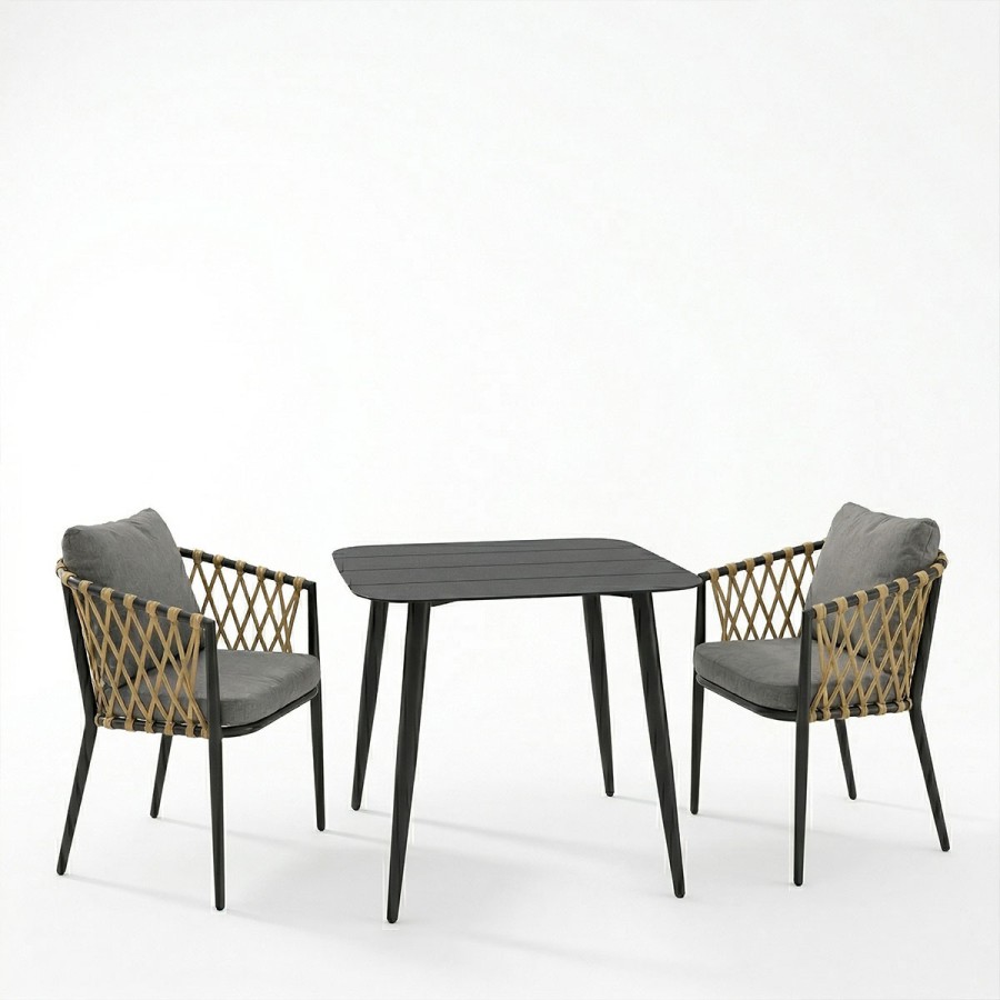 Set ngrënieje Peluxe Vista pakoworld set 3 copë alumini antracit me litar PE dhe jastëkë 80x80x72cm