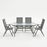 Tavolinë ngrënieje Ensure Candor pakoworld set prej 5 copësh metal antraciti me xham 120x70x70cm