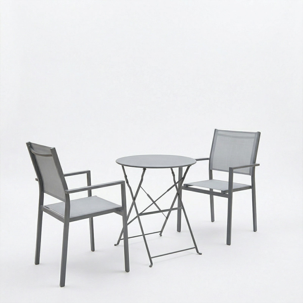 Set ngrënieje Bistro Confidence pakoworld me 3 copë, kornizë metalike antracit me tekstil gri D60×71 cm
