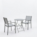 Set ngrënieje Bistro Confidence pakoworld me 3 copë, kornizë metalike antracit me tekstil gri D60×71 cm