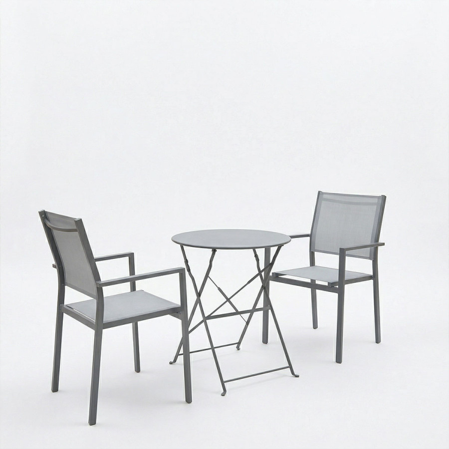 Set ngrënieje Bistro Confidence pakoworld me 3 copë, kornizë metalike antracit me tekstil gri D60×71 cm