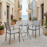 Set ngrënieje Bistro Confidence pakoworld me 3 copë, kornizë metalike antracit me tekstil gri D60×71 cm