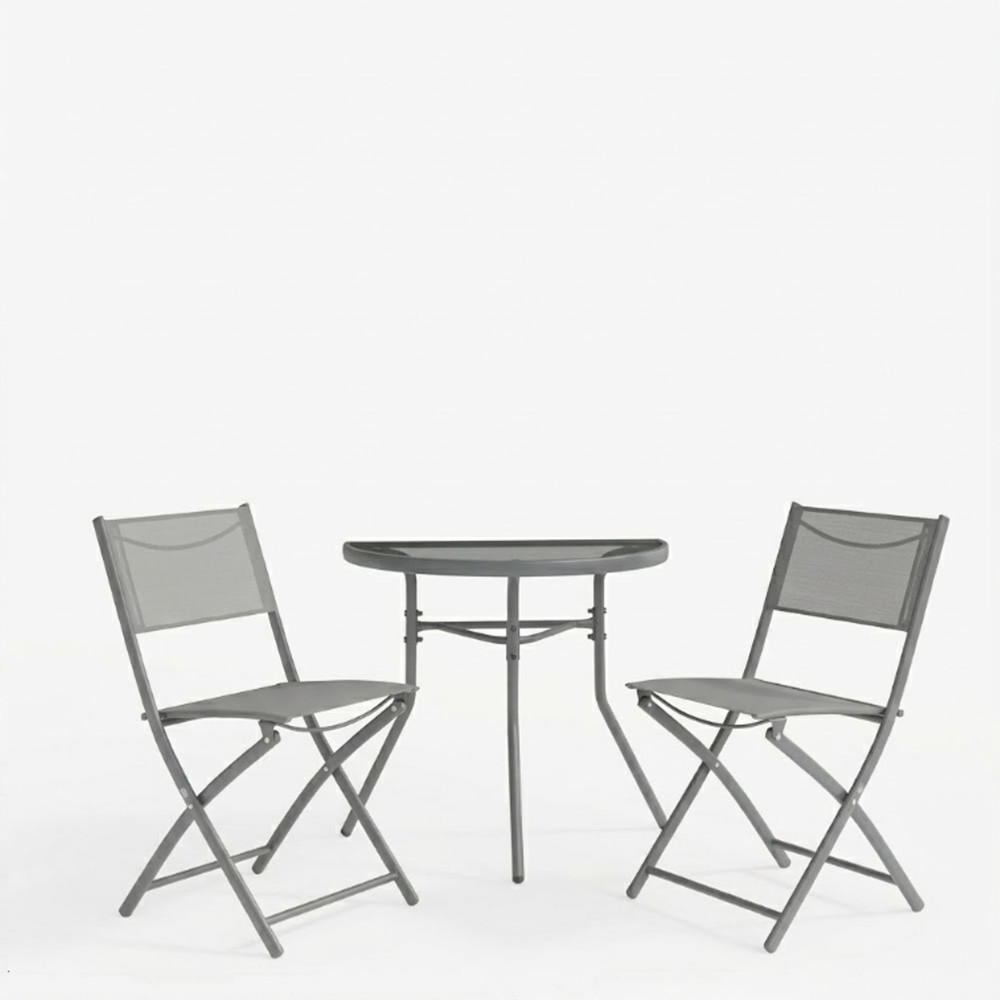 Set ngrënie 3-copësh Bion Jeve pakoworld kornizë metalike antracit me textilene shampanjë 70x40x65cm