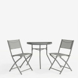 Set ngrënie 3-copësh Bion Jeve pakoworld kornizë metalike antracit me textilene shampanjë 70x40x65cm