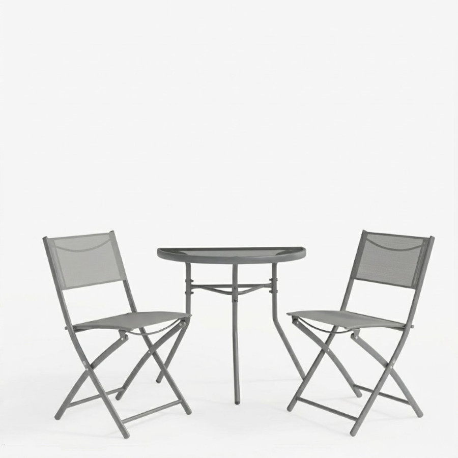 Set ngrënie 3-copësh Bion Jeve pakoworld kornizë metalike antracit me textilene shampanjë 70x40x65cm