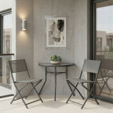 Set ngrënie 3-copësh Bion Jeve pakoworld kornizë metalike antracit me textilene shampanjë 70x40x65cm