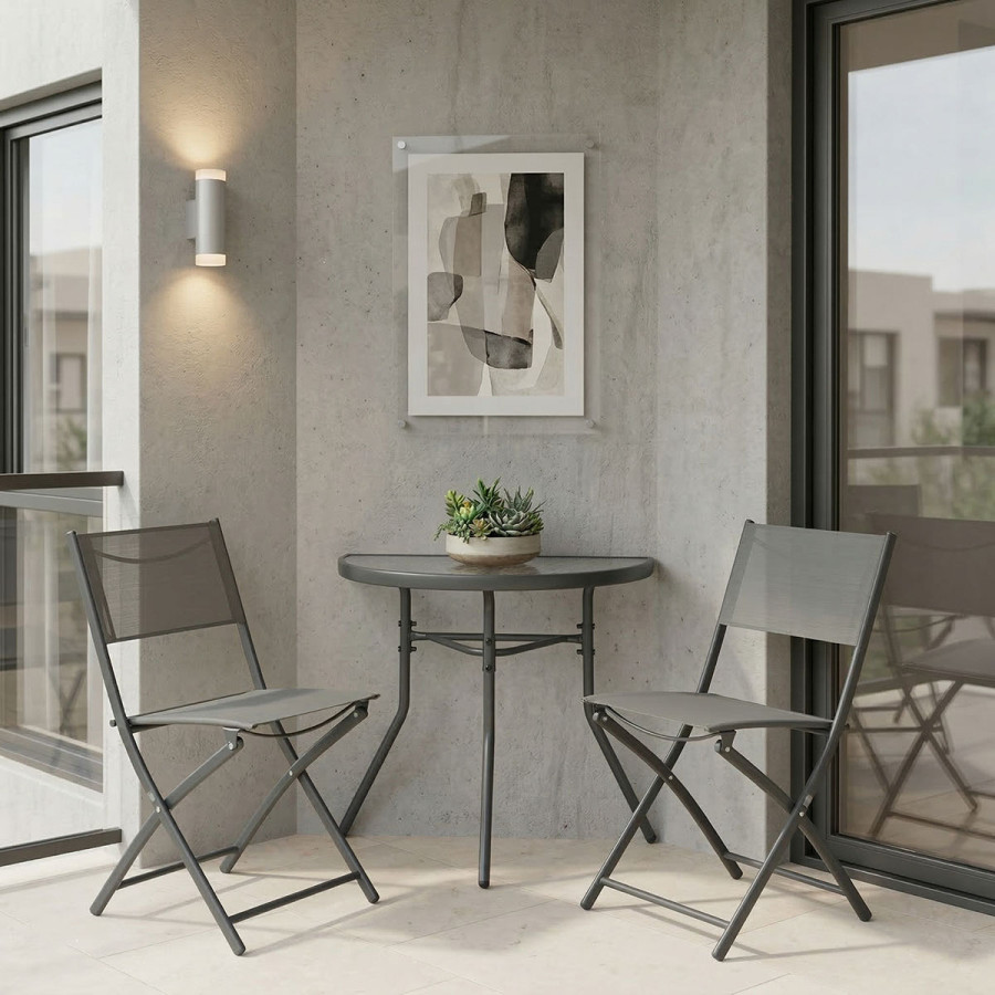 Set ngrënie 3-copësh Bion Jeve pakoworld kornizë metalike antracit me textilene shampanjë 70x40x65cm