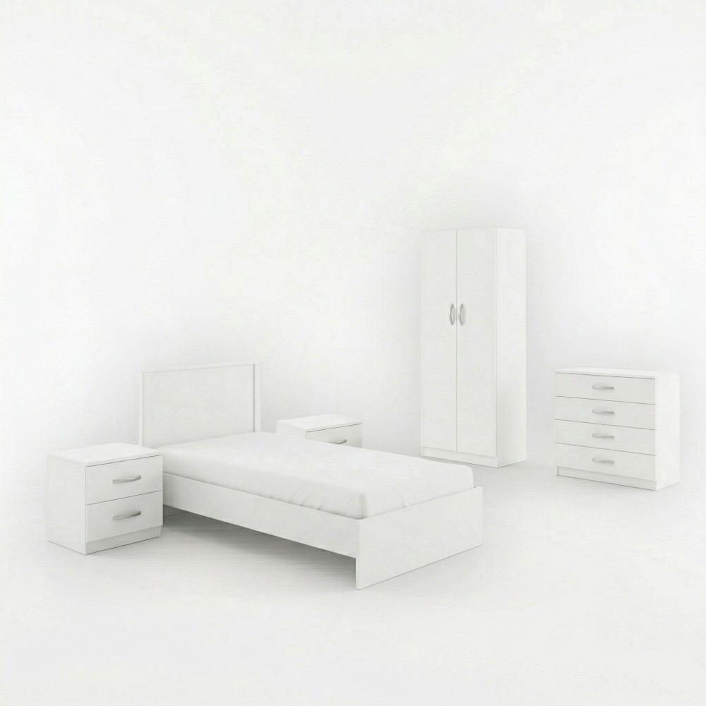 Set dhome gjumi Athos e bardhë me krevat 90x190cm Set prej 5 copësh