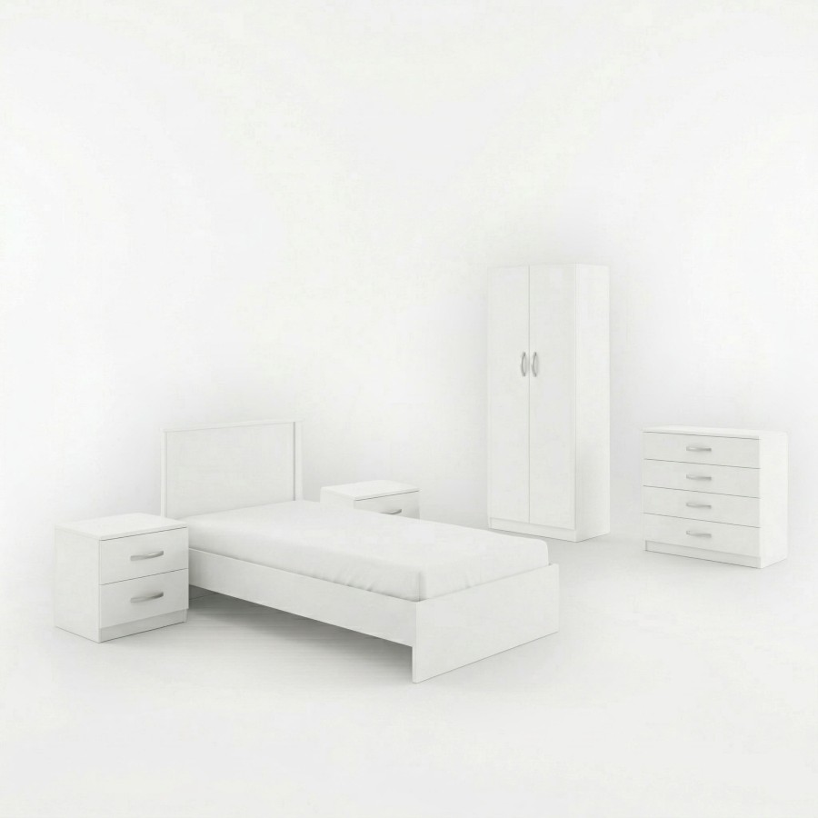 Set dhome gjumi Athos e bardhë me krevat 90x190cm Set prej 5 copësh