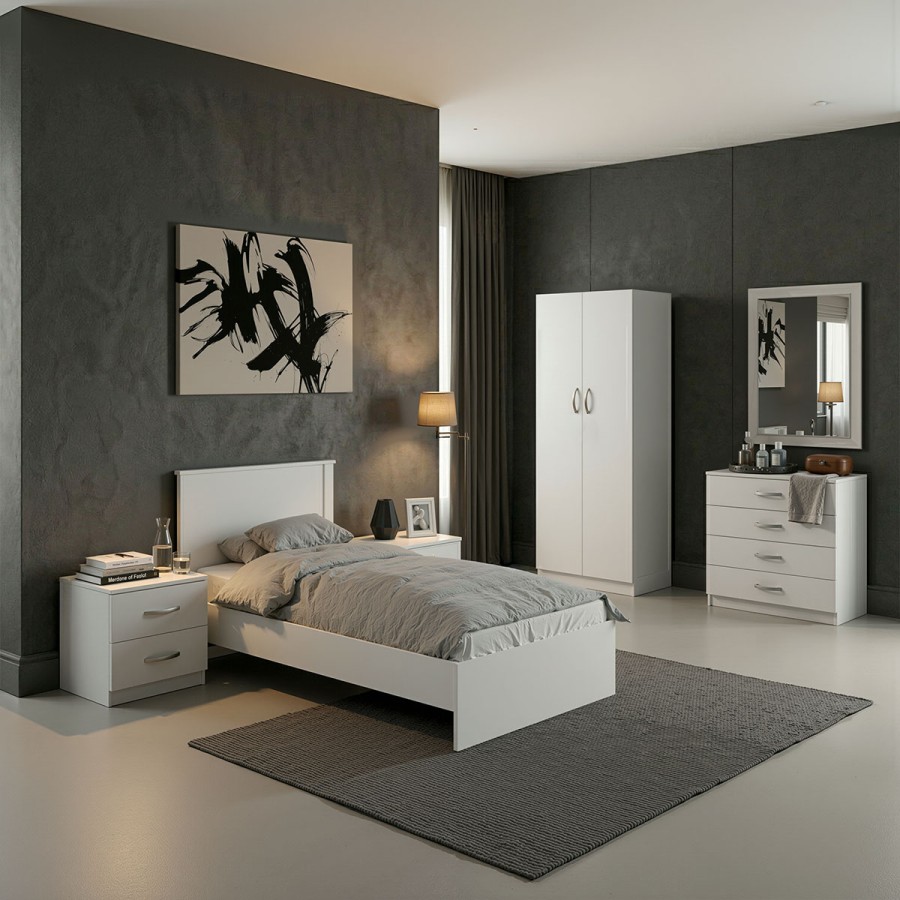 Set dhome gjumi Athos e bardhë me krevat 90x190cm Set prej 5 copësh