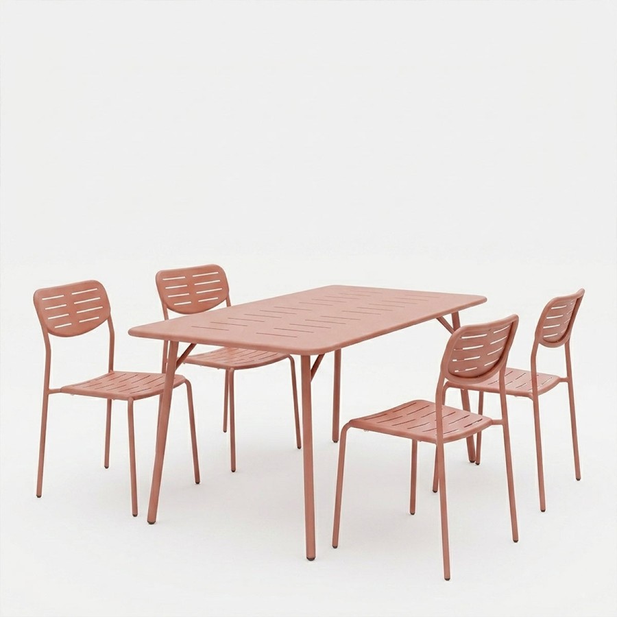 Set Moraja Deraby Ι pakoworld me 5 pjesë metal terrakote 140x80x72cm
