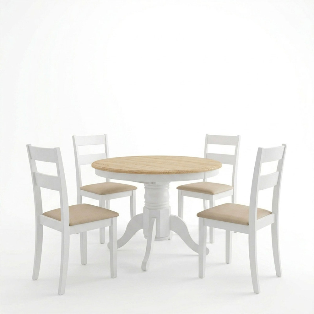Set ngrënieje Dallan Lars pakoworld 5 copë dru gome e bardhë Φ100(+38)x100x75cm