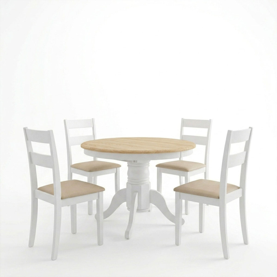 Set ngrënieje Dallan Lars pakoworld 5 copë dru gome e bardhë Φ100(+38)x100x75cm