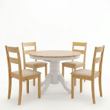 Set ngrënieje Dallan Lars pakoworld 5 copë e bardhë me dru gome në nuancë natyrale Φ100(+38)x100x75cm