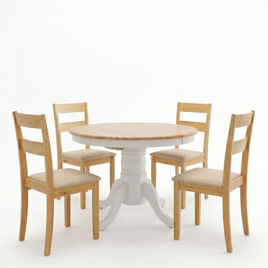 Set ngrënieje Dallan Lars pakoworld 5 copë e bardhë me dru gome në nuancë natyrale Φ100(+38)x100x75cm