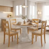 Set ngrënieje Dallan Lars pakoworld 5 copë e bardhë me dru gome në nuancë natyrale Φ100(+38)x100x75cm