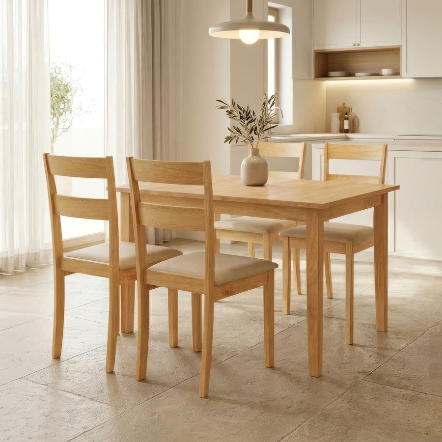 Set ngrënieje Dallan Country pakoworld 5 copë në nuancë natyrale dru gome 120-150x80x74cm