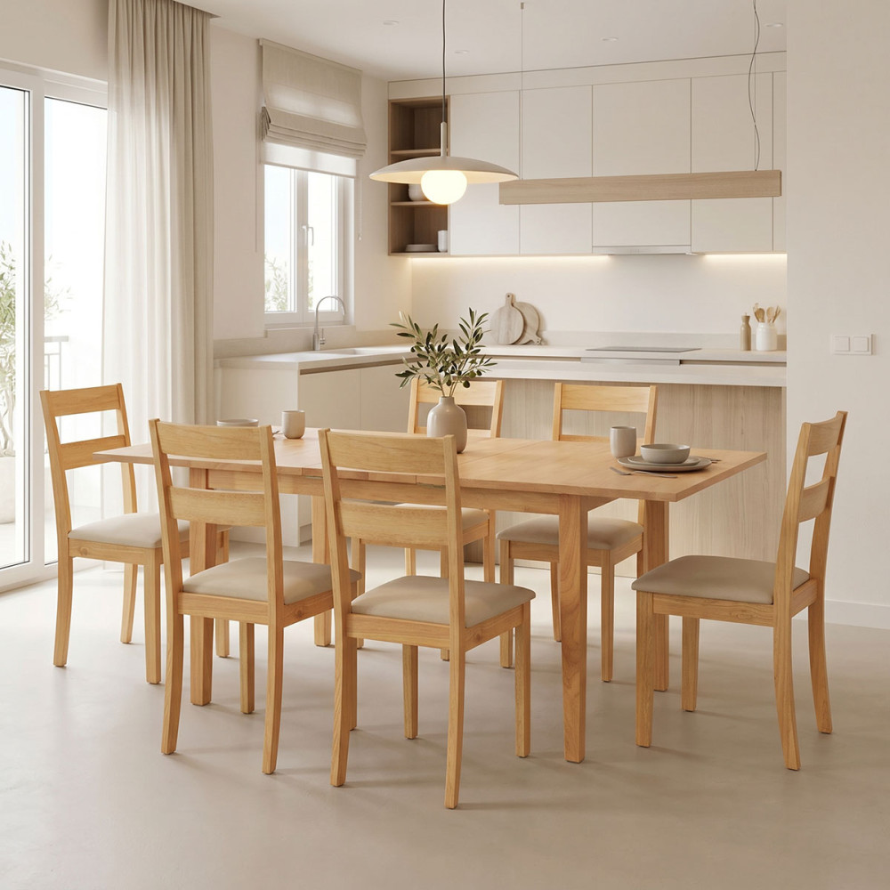 Set ngrënieje Dallan Country pakoworld 7 copë në nuancë natyrale dru gome 120-150x80x74cm