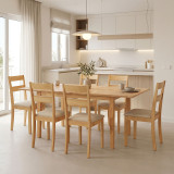 Set ngrënieje Dallan Country pakoworld 7 copë në nuancë natyrale dru gome 120-150x80x74cm