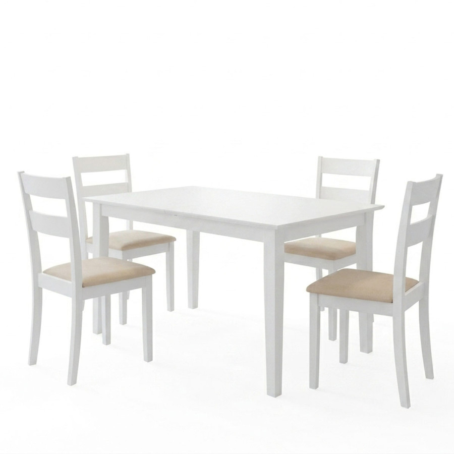 Set ngrënieje Dallan Mabor pakoworld 5 copë dru gome e bardhë 120-150x80x73.8cm