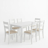 Set ngrënieje Dallan Mabor pakoworld 7 copë dru gome e bardhë 120-150x80x73.8cm