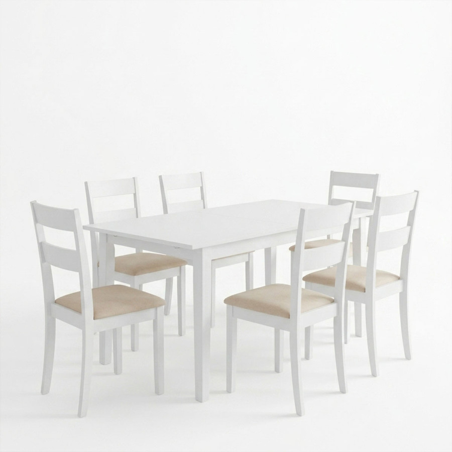Set ngrënieje Dallan Mabor pakoworld 7 copë dru gome e bardhë 120-150x80x73.8cm