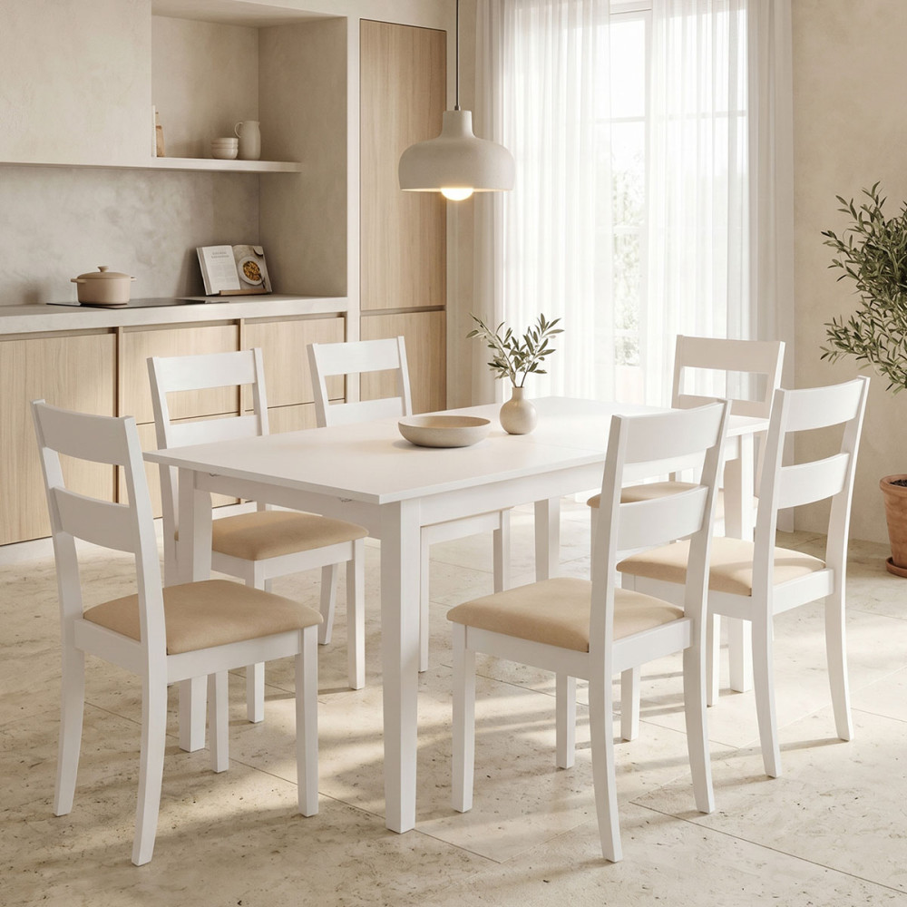Set ngrënieje Dallan Mabor pakoworld 7 copë dru gome e bardhë 120-150x80x73.8cm