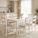 Set ngrënieje Dallan Mabor pakoworld 7 copë dru gome e bardhë 120-150x80x73.8cm